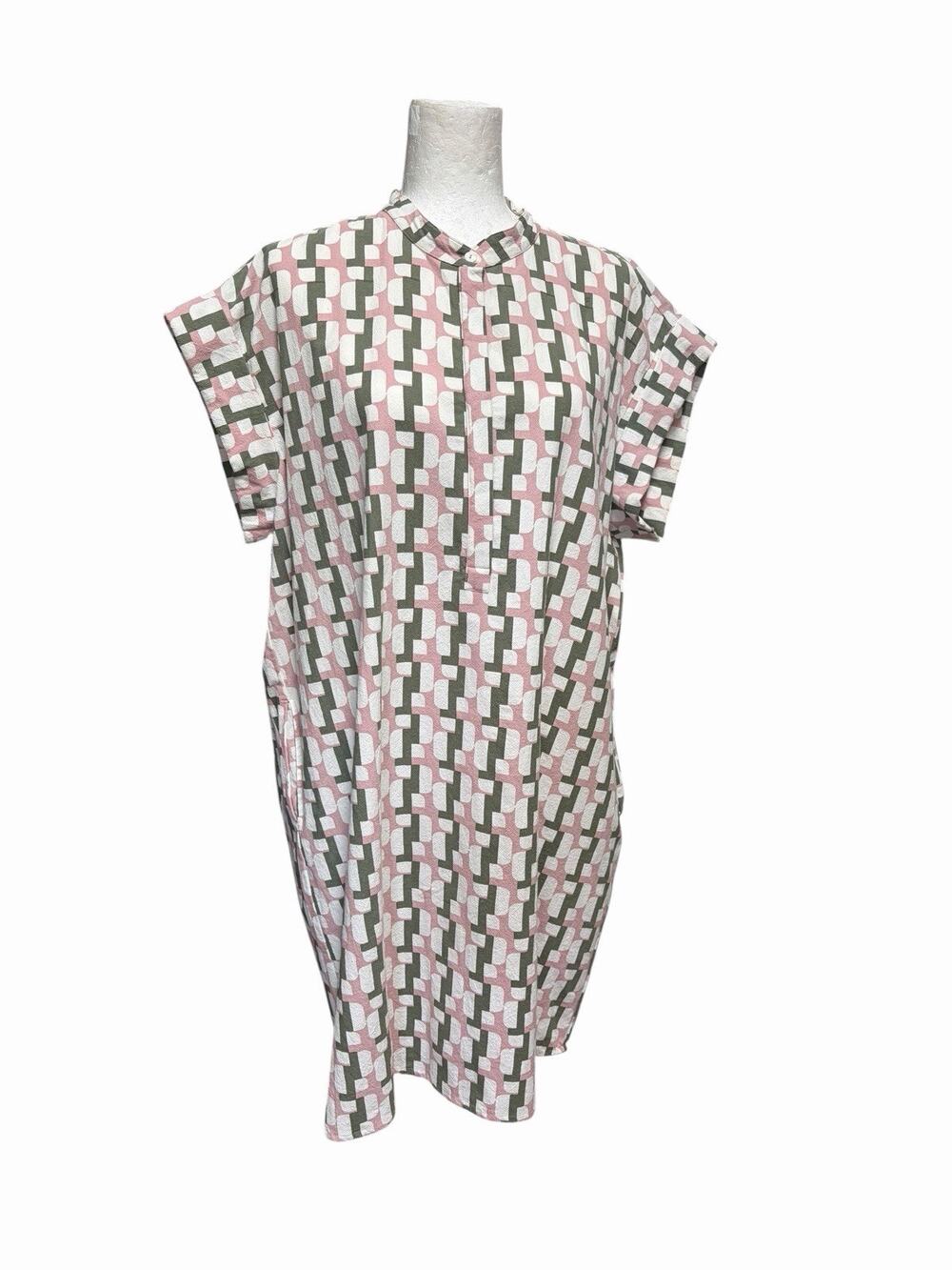 Mapoesie Geometric Print Pink Green Tunic Dress Popover Resort Beach One Size